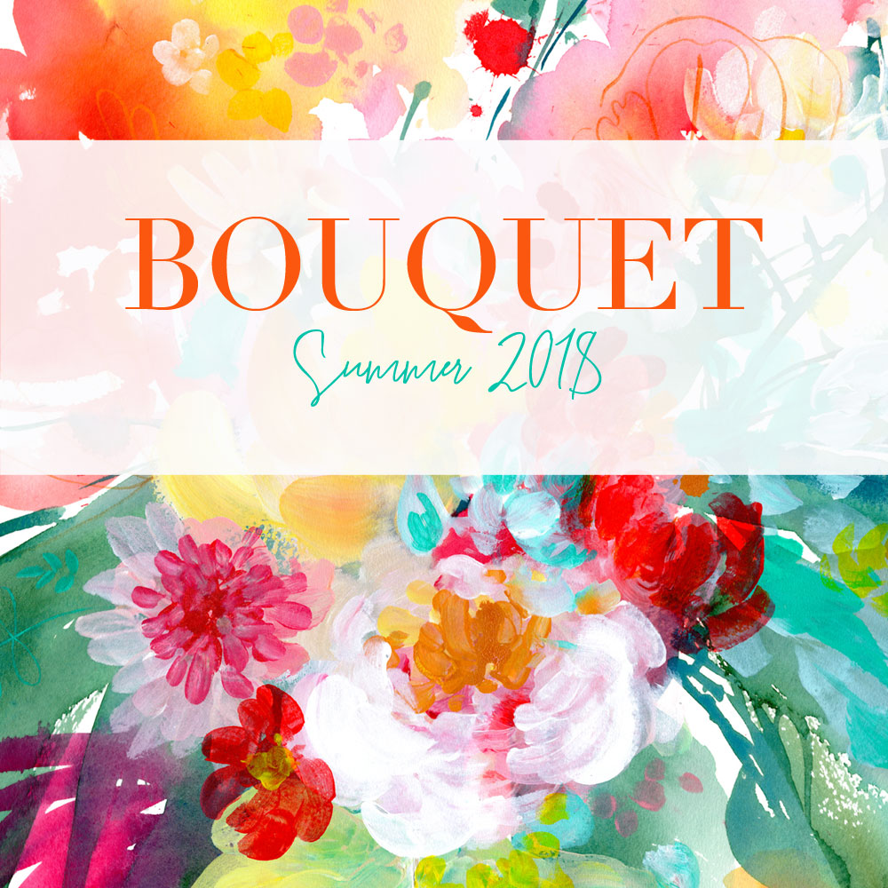 Bouquet original watercolor paintings by artist Ingrid-Sanchez AKA CreativeIngrid. Summer Collection, London 2018.