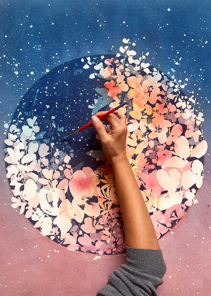 Floral Moonrise, Original Art | Ingrid Sanchez, London 2024.