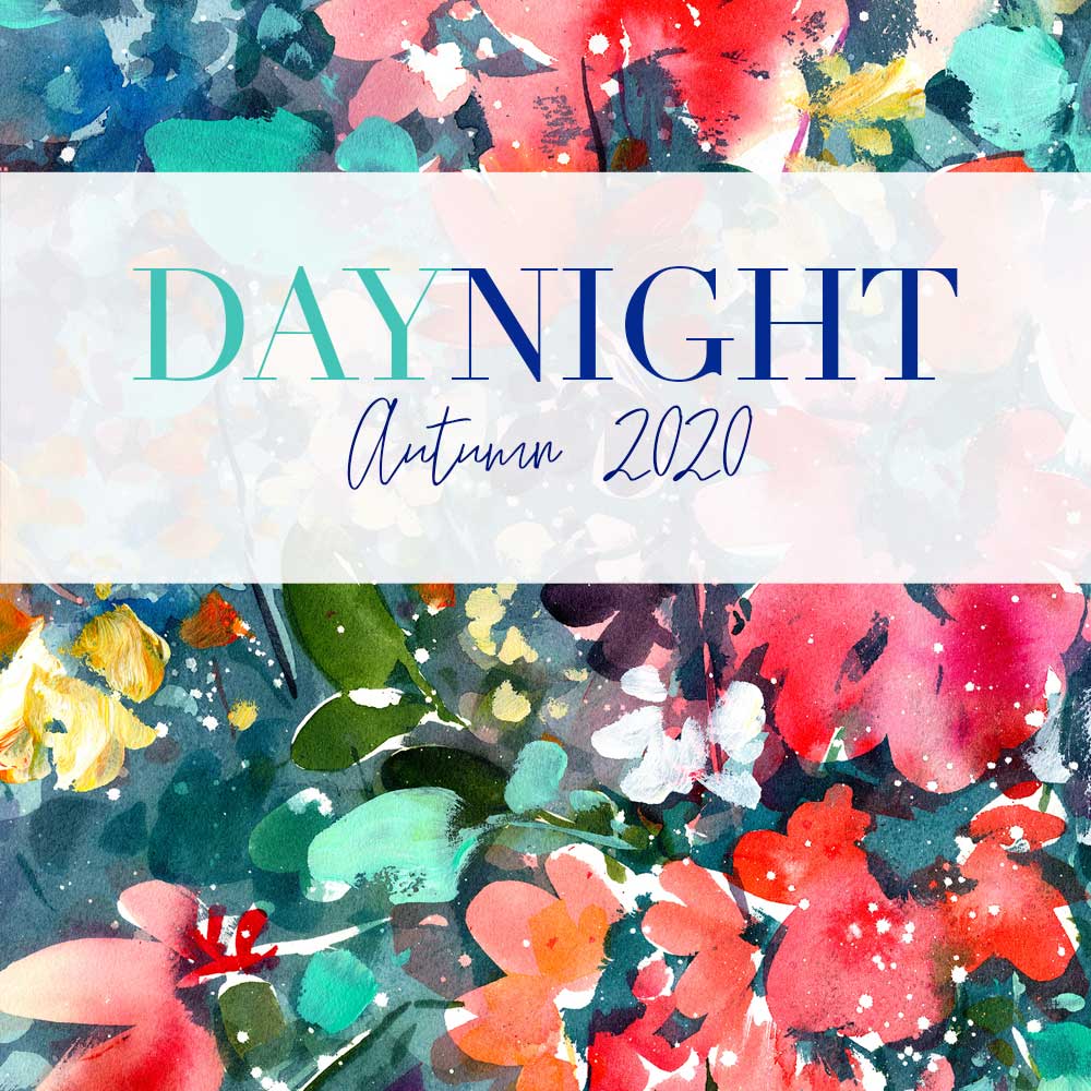 DayNight, paintings inspired by flowers and botanicals. Autumn collection 2020. Ingrid Sanchez, AKA CreativeIngrid.