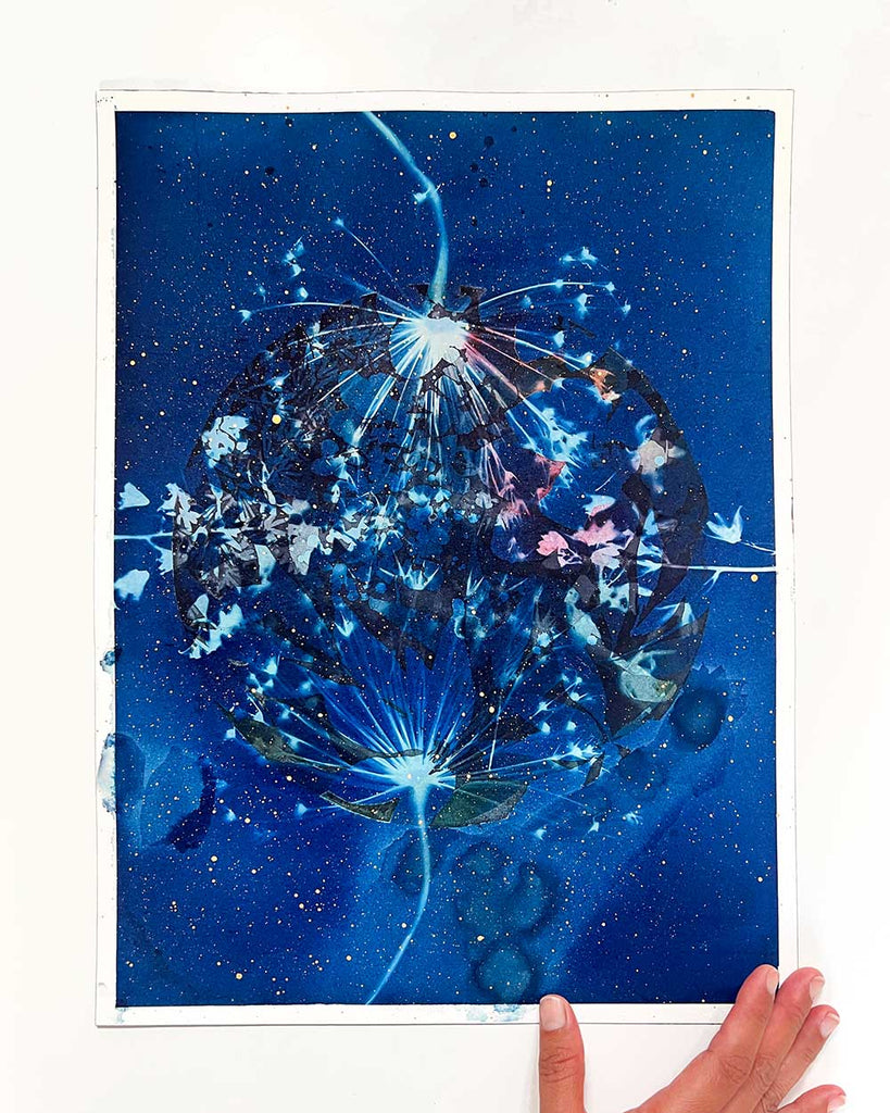 Lunar Bloom, Cyanotype and Watercolor by Ingrid Sanchez