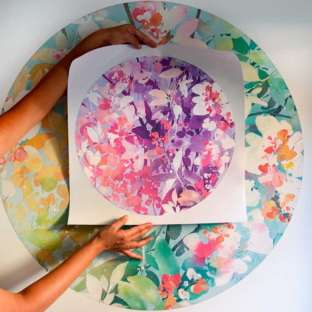 In Full Bloom purple wall sticker – floral moon design with pink and purple shades by CreativeIngrid