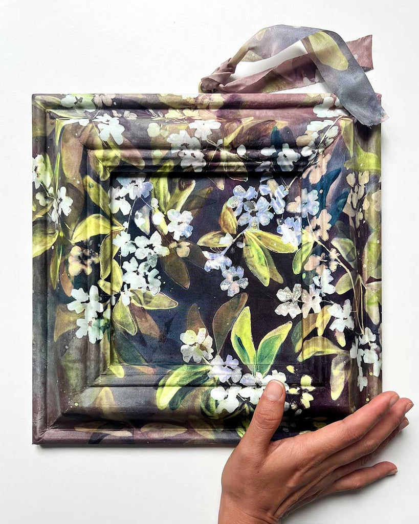 Night Jasmine, Hand-Painted Silk on Wood by Ingrid Sanchez, CreativeIngrid