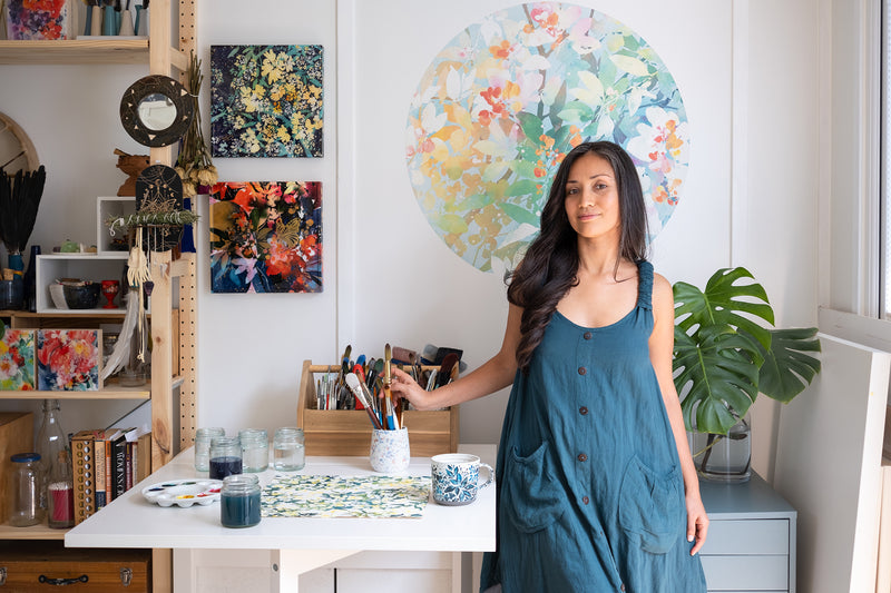 Ingrid Sanchez (CreativeIngrid) in her London watercolor studio
