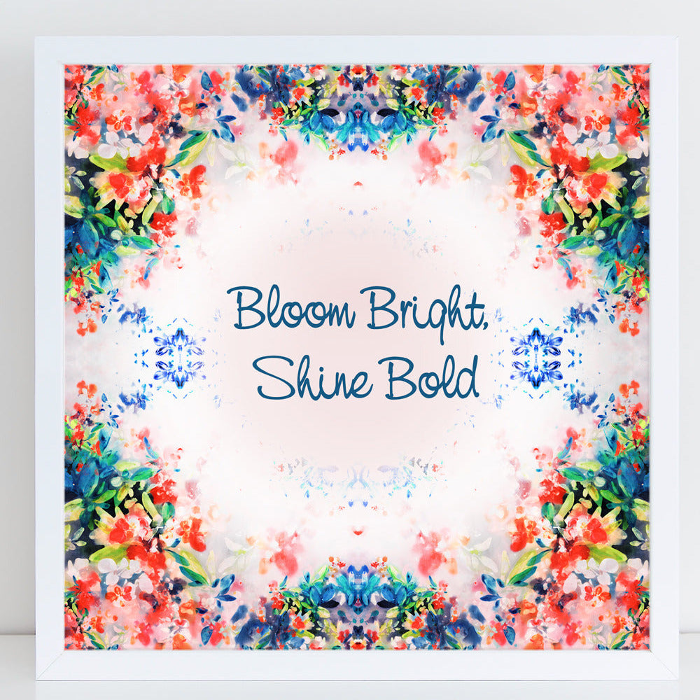 Infuse your space with positivity and beauty with this Bloom Bright Shine Bold art print. Featuring my hand-painted floral artwork overlaid with an intricate mandala design and an uplifting affirmation, this piece is a reminder to embrace your light and confidence. The soft yet vibrant hues of floating orange and white flowers with delicate blue and green leaves create a dreamlike, serene atmosphere.

Perfect for women who love inspiring decor, mindfulness, and nature, this print makes a meaningful gift or 