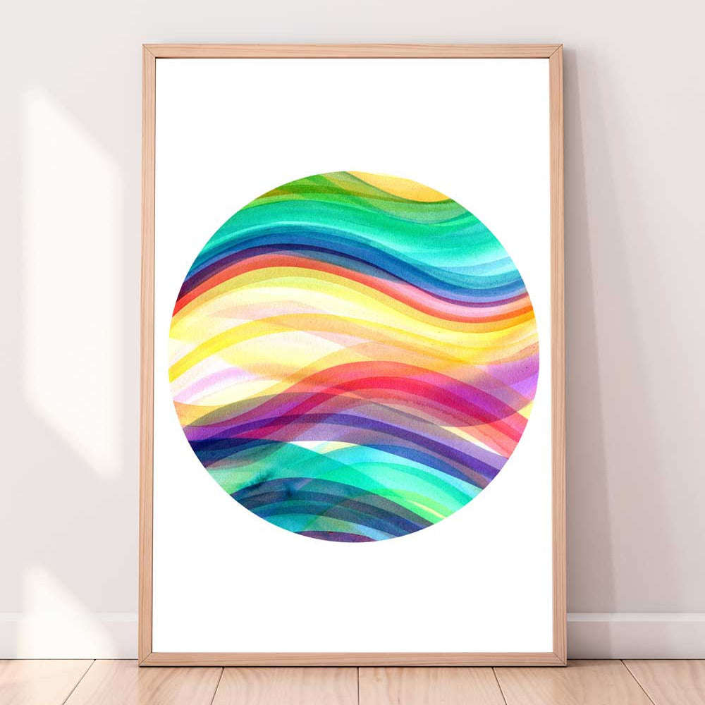 Colorful Waves Moon, Art Print | CreativeIngrid