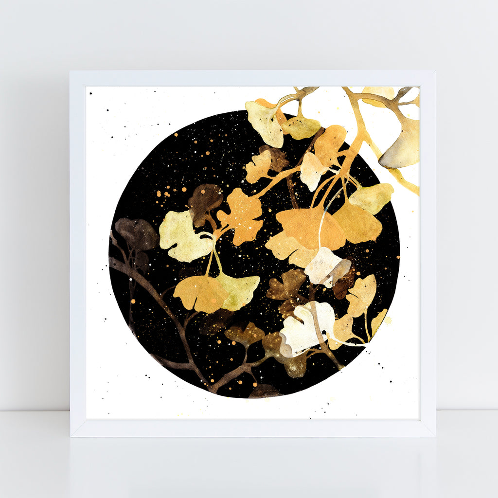Ginkgo Leaves Under the Starry Sky, Square Art Print | CreativeIngrid