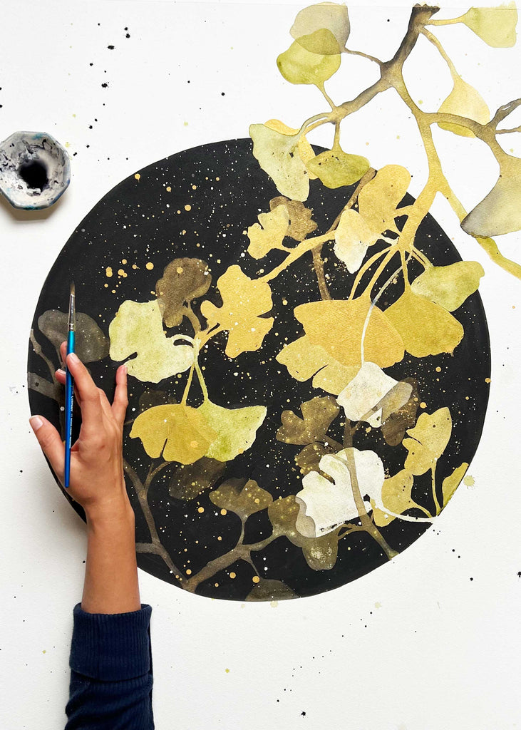 Ginkgo Leaves Under the Starry Sky, Original Art | Ingrid Sanchez, London 2024.