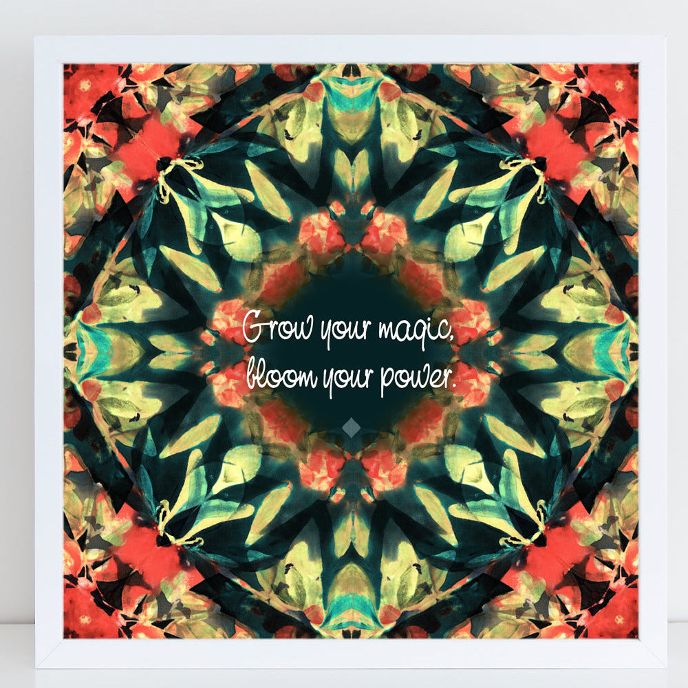 Embrace your magic with this bold and inspiring art print! Featuring the empowering quote "Grow your magic, bloom your power", this piece is designed for women who connect with spirituality, spells, and personal growth. Created from my original hand-painted artwork, Crimson Garden (Ingrid Sanchez, London 2025), this floral mandala is rich with deep reds and greens to evoke strength and vitality.

This print is perfect as a thoughtful gift for a fellow witch, spiritual seeker.