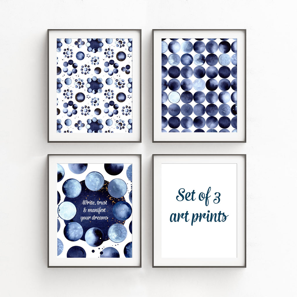 Set of 3 Watercolour Moon Prints - Art Print Sale