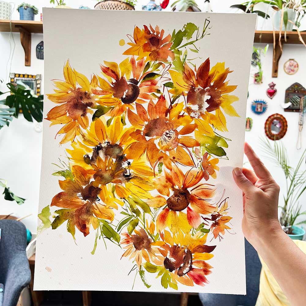 Sunflowers, Original by Ingrid Sanchez. Painted in collaboration with Winsor & Newton, London 2023.
