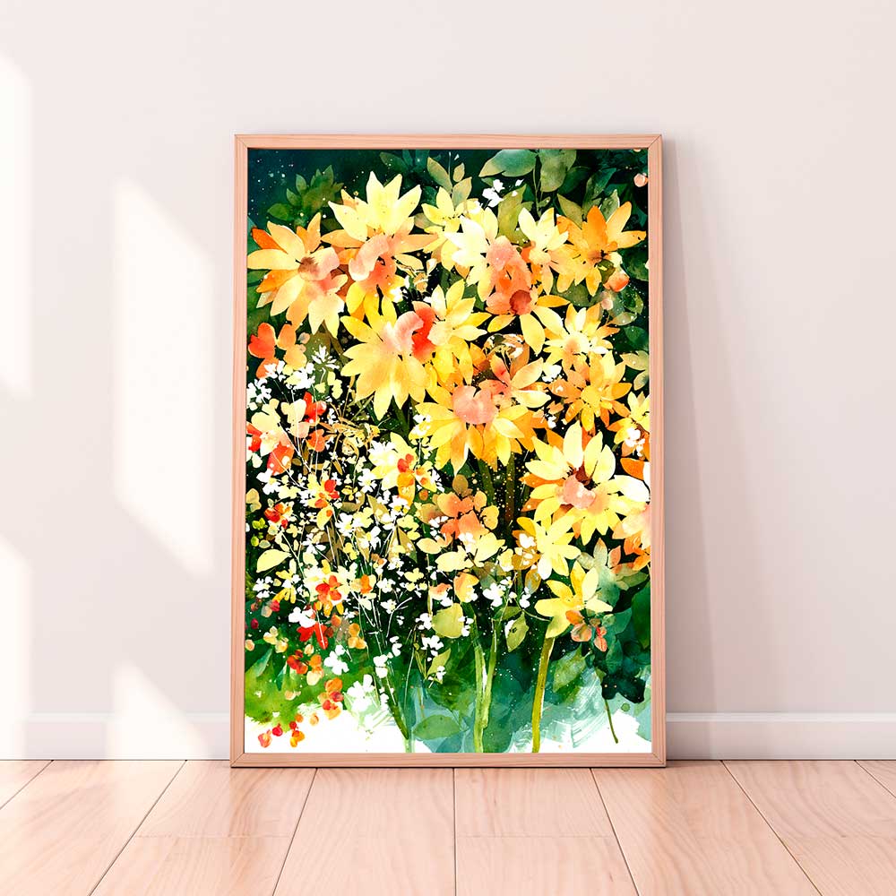 Three Bumble Bees and the Sunflowers, Art Print | CreativeIngrid