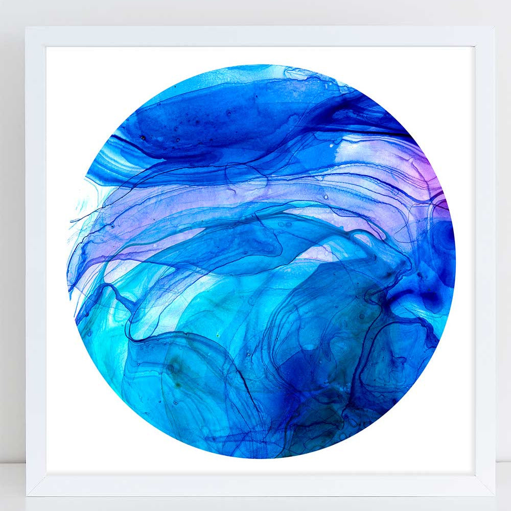 Blue Waves Ink Moon is a dreamy, abstract painting where the moon appears to float like ink in water—fluid, ever-changing, and full of mystery. This piece is both celestial and meditative, perfect for those who love the magic of the moon and the serenity of the ocean.

Fine art print created with the original watercolor 'Blue Waves Ink'&nbsp;by artist Ingrid Sanchez (London 2025).