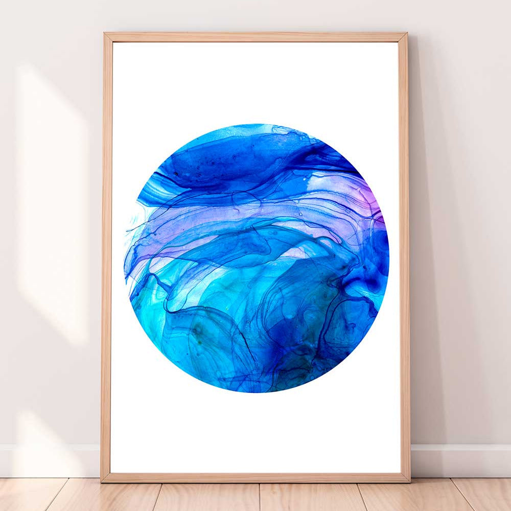 Fine art print created with the original watercolor 'Blue Waves Ink'&nbsp;by artist Ingrid Sanchez (London 2025).