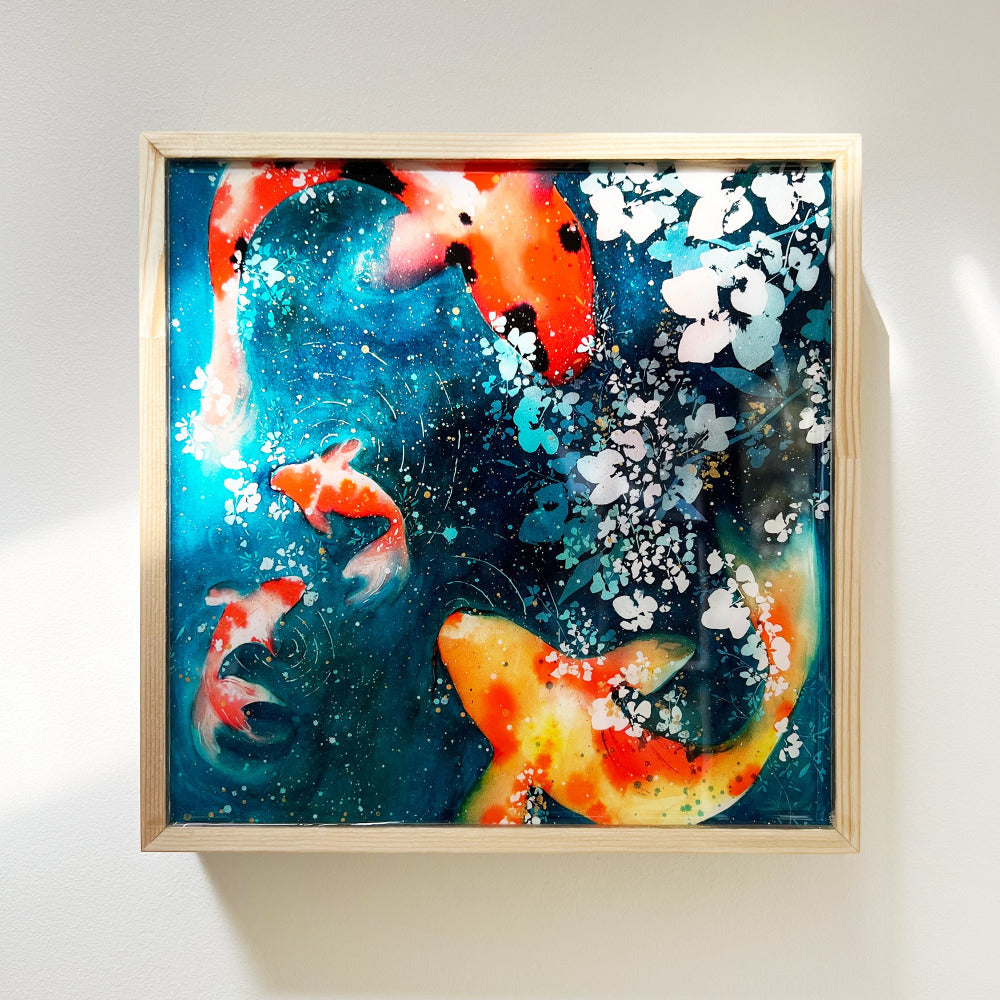 Koi Goldfish Pond | Resin-Coated Prints by Ingrid Sanchez