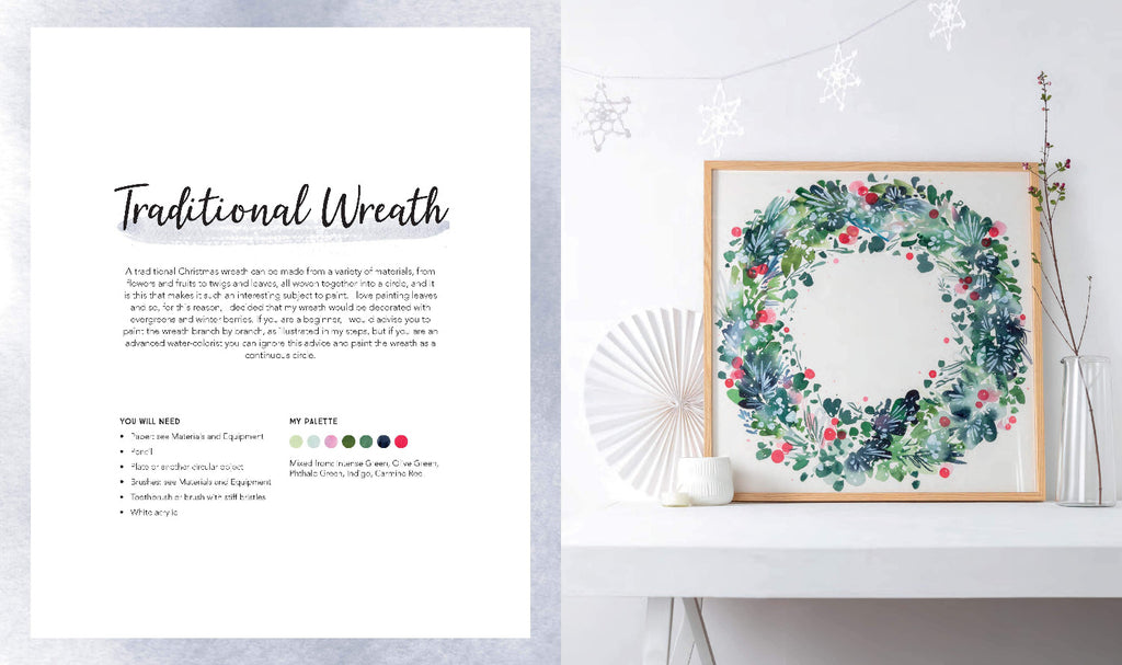 Watercolor Christmas Wreath DIY Tutorial. Ingrid Sanchez, CreativeIngrid Book.
