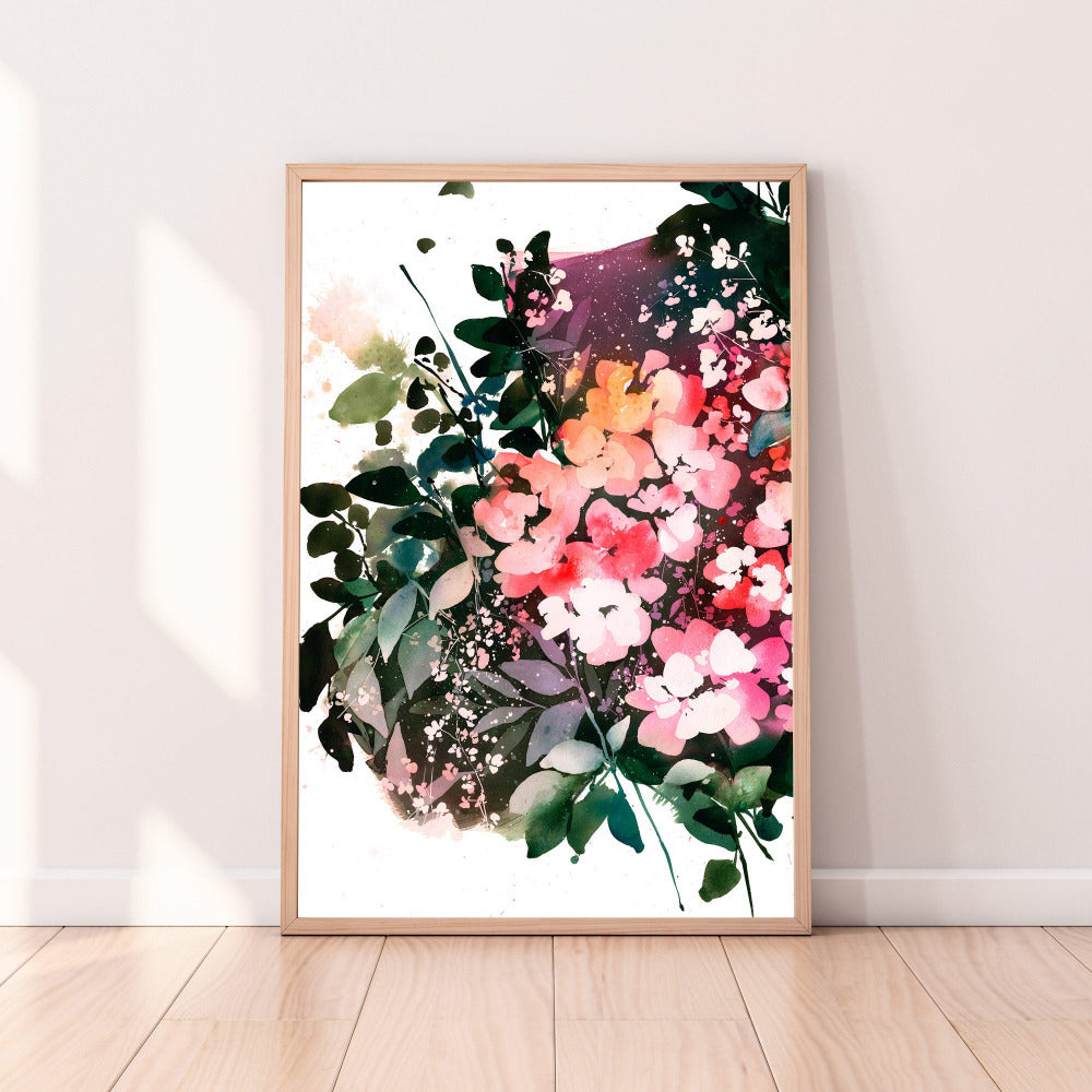 Art print created with the original watercolor 'Floral Night' by artist Ingrid Sanchez (London 2022).