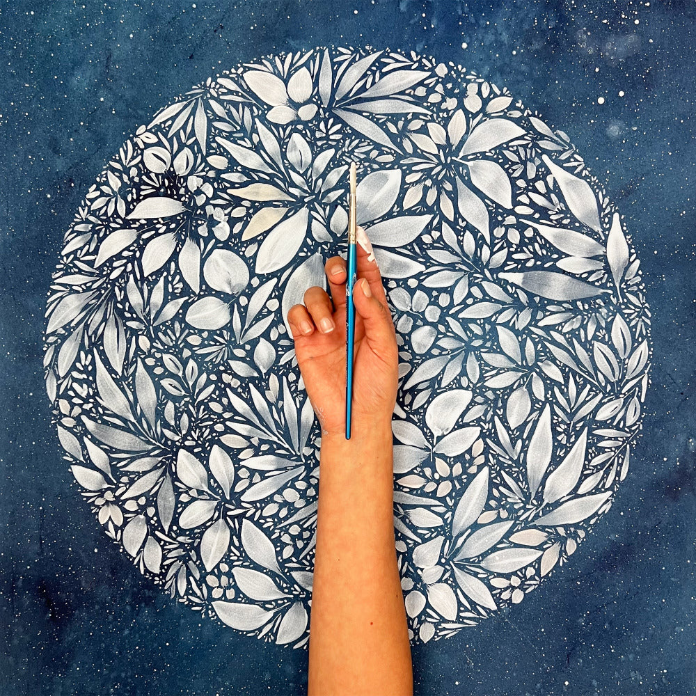 'Full Snow Moon', is an original moon art by artist Ingrid Sanchez, AKA CreativeIngrid. 