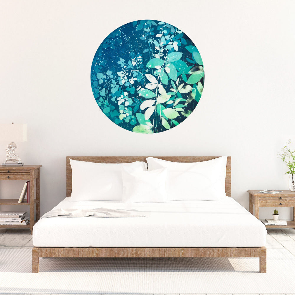 Moonlight Blooms | Reusable Fabrick Peel and Stick Decal Circle Turquoise Leaves and Stars by CreativeIngrid 