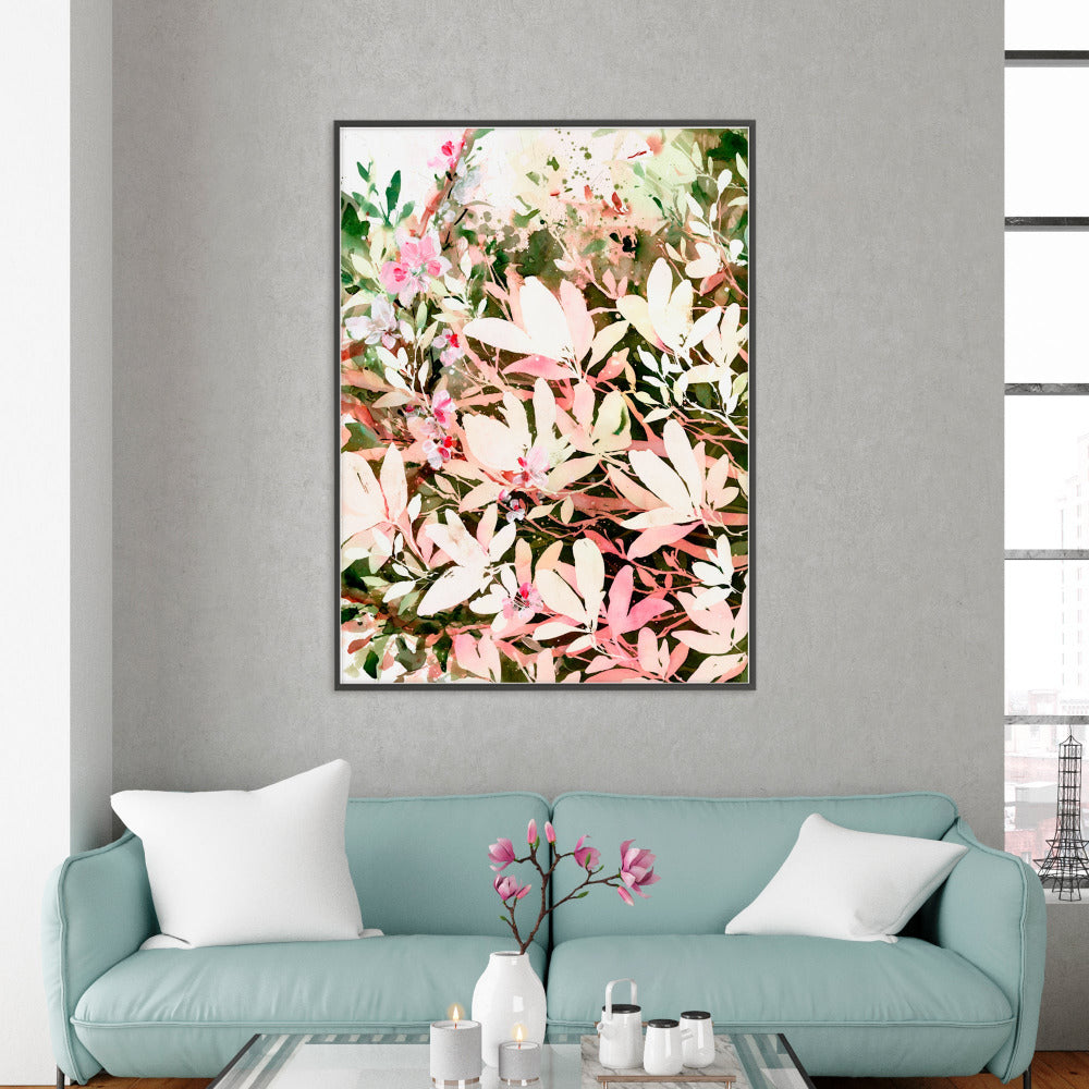 Pink magnolia tree with large flowers and a green leafy background.  Floral home decor and fine art print by CreativeIngrid.