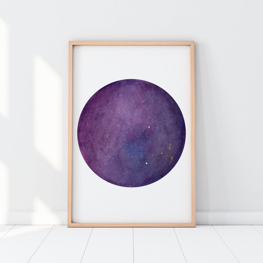 Purple Galaxy Moon, Art Print | CreativeIngrid - CreativeIngrid | Ingrid Sanchez